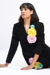 Shop_Ahi Clothing X AZA_Black Fabric Flowers V-neck Willow Bloom 3d Coat Dress _Online_at_Aza_Fashions