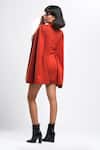 Shop_Ahi Clothing X AZA_Rust Satin, Crepe V-neck Tangerine Mahogany Tux Cape Jacket Dress _at_Aza_Fashions