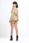 Shop_Ahi Clothing X AZA_Beige Cotton Collared Zest Khakhi Jacket And Shorts Set _at_Aza_Fashions
