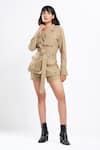 Buy_Ahi Clothing X AZA_Beige Cotton Collared Zest Khakhi Jacket And Shorts Set _at_Aza_Fashions
