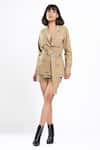 Ahi Clothing X AZA_Beige Cotton Collared Zest Khakhi Jacket And Shorts Set _at_Aza_Fashions