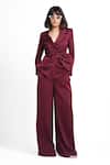 Buy_Ahi Clothing X AZA_Maroon Satin, Crepe Mackenzie Purple Shimmer Coat And Pant Set _at_Aza_Fashions