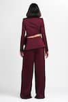 Shop_Ahi Clothing X AZA_Maroon Satin, Crepe Mackenzie Purple Shimmer Coat And Pant Set _at_Aza_Fashions