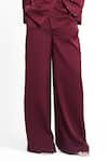 Buy_Ahi Clothing X AZA_Maroon Satin, Crepe Mackenzie Purple Shimmer Coat And Pant Set _Online_at_Aza_Fashions