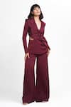 Shop_Ahi Clothing X AZA_Maroon Satin, Crepe Mackenzie Purple Shimmer Coat And Pant Set _Online_at_Aza_Fashions