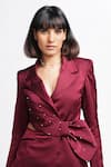Buy_Ahi Clothing X AZA_Maroon Satin, Crepe Mackenzie Purple Shimmer Coat And Pant Set 