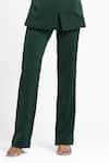 Ahi Clothing X AZA_Green Crepe Agatha 3-d Brooch Coat And Pant Set _Online_at_Aza_Fashions