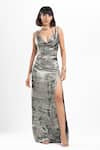 Buy_Ahi Clothing X AZA_Green Shantoon Cowl Neck Lulu Shimmer Long Dress Set _Online_at_Aza_Fashions