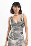 Ahi Clothing X AZA_Green Shantoon Cowl Neck Lulu Shimmer Long Dress Set _at_Aza_Fashions