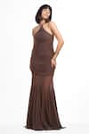 Ahi Clothing X AZA_Brown Lycra Halter Neck Aurecia Coffee Ruched Sheath Dress _Online_at_Aza_Fashions