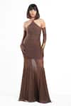 Buy_Ahi Clothing X AZA_Brown Lycra Halter Neck Aurecia Coffee Ruched Sheath Dress _Online_at_Aza_Fashions