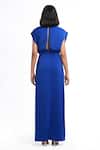Shop_Ahi Clothing X AZA_Blue Crepe Beads Round Neck Chloe Pleated Yoke Dress _at_Aza_Fashions