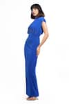 Ahi Clothing X AZA_Blue Crepe Beads Round Neck Chloe Pleated Yoke Dress _Online_at_Aza_Fashions