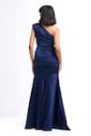Shop_Ahi Clothing X AZA_Navy Crepe Asymmetric Nellie Sheath Long Dress  _at_Aza_Fashions