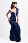 Buy_Ahi Clothing X AZA_Navy Crepe Asymmetric Nellie Sheath Long Dress  _Online_at_Aza_Fashions