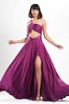 Shop_Ahi Clothing X AZA_Purple Crepe Asymmetric Kerstin Draped Dress _Online_at_Aza_Fashions