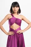 Ahi Clothing X AZA_Purple Crepe Asymmetric Kerstin Draped Dress _at_Aza_Fashions