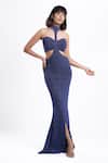 Ahi Clothing X AZA_Blue Lycra Halter Neck Zyra Shimmer Mermaid Long Dress Set _Online_at_Aza_Fashions