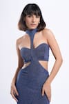 Shop_Ahi Clothing X AZA_Blue Lycra Halter Neck Zyra Shimmer Mermaid Long Dress Set _Online_at_Aza_Fashions