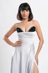 Ahi Clothing X AZA_Silver Plunge Neck Vetra Black And Strappy Dress _Online_at_Aza_Fashions