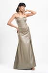 Ahi Clothing X AZA_Gray Satin Sweetheart Neck Clara Corset Dress _Online_at_Aza_Fashions