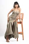 Buy_Ahi Clothing X AZA_Gray Satin Sweetheart Neck Clara Corset Dress _Online_at_Aza_Fashions