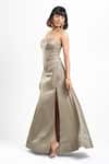 Shop_Ahi Clothing X AZA_Gray Satin Sweetheart Neck Clara Corset Dress _Online_at_Aza_Fashions