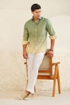 Shop_Eleven Brothers_Green Linen Sun Sage Shirt _at_Aza_Fashions