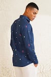 Shop_Eleven Brothers_Navy Linen Embroidery Sea Doodle Shirt _at_Aza_Fashions