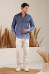 Buy_Eleven Brothers_Blue Linen Embroidery Owl Hour Shirt _at_Aza_Fashions