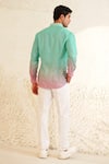Shop_Eleven Brothers_Turquoise Linen Embroidery Rain Check Shirt _at_Aza_Fashions