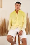 Shop_Eleven Brothers_Yellow Linen Embroidery Duck Duty Shirt _at_Aza_Fashions