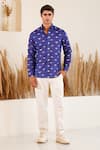 Buy_Eleven Brothers_Blue Linen Fish Tales Printed Shirt _at_Aza_Fashions