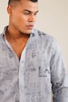 Buy_Eleven Brothers_Gray Linen Grey Matter Printed Shirt _Online_at_Aza_Fashions