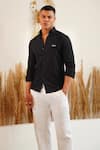 Shop_Eleven Brothers_Black Linen Embroidery Dark Horse Shirt _at_Aza_Fashions