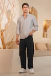 Buy_Eleven Brothers_Gray Cotton Space Wander Oxford Shirt _at_Aza_Fashions