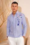Buy_Eleven Brothers_Blue Oxford Embroidery Starboy Cotton Shirt _at_Aza_Fashions