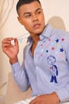 Eleven Brothers_Blue Oxford Embroidery Starboy Cotton Shirt _Online_at_Aza_Fashions