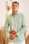 Shop_Eleven Brothers_Green Oxford Monday Mint Cotton Shirt _at_Aza_Fashions