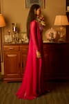 Shop_Krishna Padia_Pink Organza, Crepe Embroidery Open Neck, Hand Jacket Palazzo Set _Online_at_Aza_Fashions