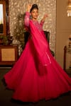 Buy_Krishna Padia_Pink Crepe, Organza Beads, Sequins, Embroidery Round Neck Hand Lehenga Set _Online_at_Aza_Fashions