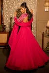 Shop_Krishna Padia_Pink Crepe, Organza Beads, Sequins, Embroidery Round Neck Hand Lehenga Set _at_Aza_Fashions