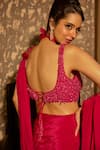 Shop_Krishna Padia_Pink Crepe Sequins, Embroidery Sweetheart Hand Pre-draped Saree With Blouse _at_Aza_Fashions