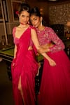 Shop_Krishna Padia_Pink Crepe Sequins, Embroidery Sweetheart Hand Pre-draped Saree With Blouse _Online_at_Aza_Fashions
