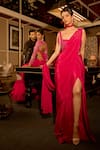 Buy_Krishna Padia_Pink Crepe Sequins, Embroidery Sweetheart Hand Pre-draped Saree With Blouse _at_Aza_Fashions