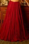 Krishna Padia_Maroon Crepe, Organza Embroidery Halter Neck Hand Lehenga Set _Online_at_Aza_Fashions