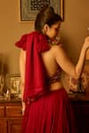 Buy_Krishna Padia_Maroon Crepe, Organza Embroidery Halter Neck Hand Lehenga Set _Online_at_Aza_Fashions