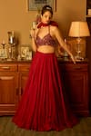 Buy_Krishna Padia_Maroon Crepe, Organza Embroidery Halter Neck Hand Lehenga Set _at_Aza_Fashions