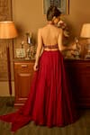 Shop_Krishna Padia_Maroon Crepe, Organza Embroidery Halter Neck Hand Lehenga Set _at_Aza_Fashions