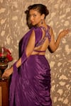 Shop_Krishna Padia_Purple Crepe Sequins, Beads V-neck Hand Embroidered Pre-draped Saree Set _at_Aza_Fashions